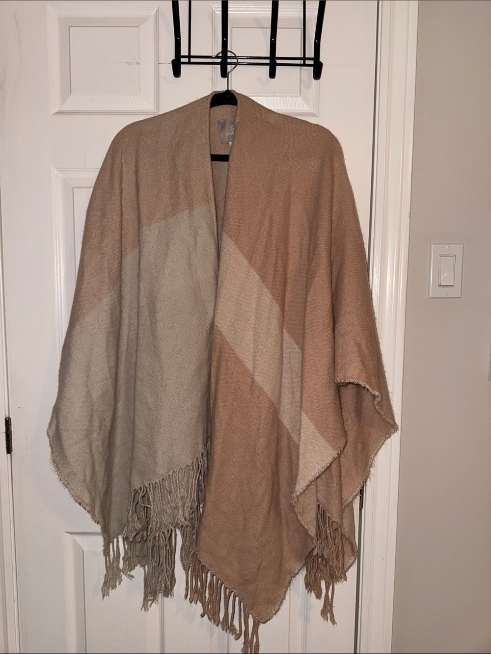 Soia & Kyo Two-Tone Fringed Wrap in Taupe and Beige